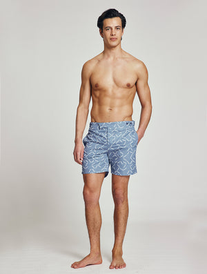 TAILORED SWIM SHORTS LINEAR TILE PRINT